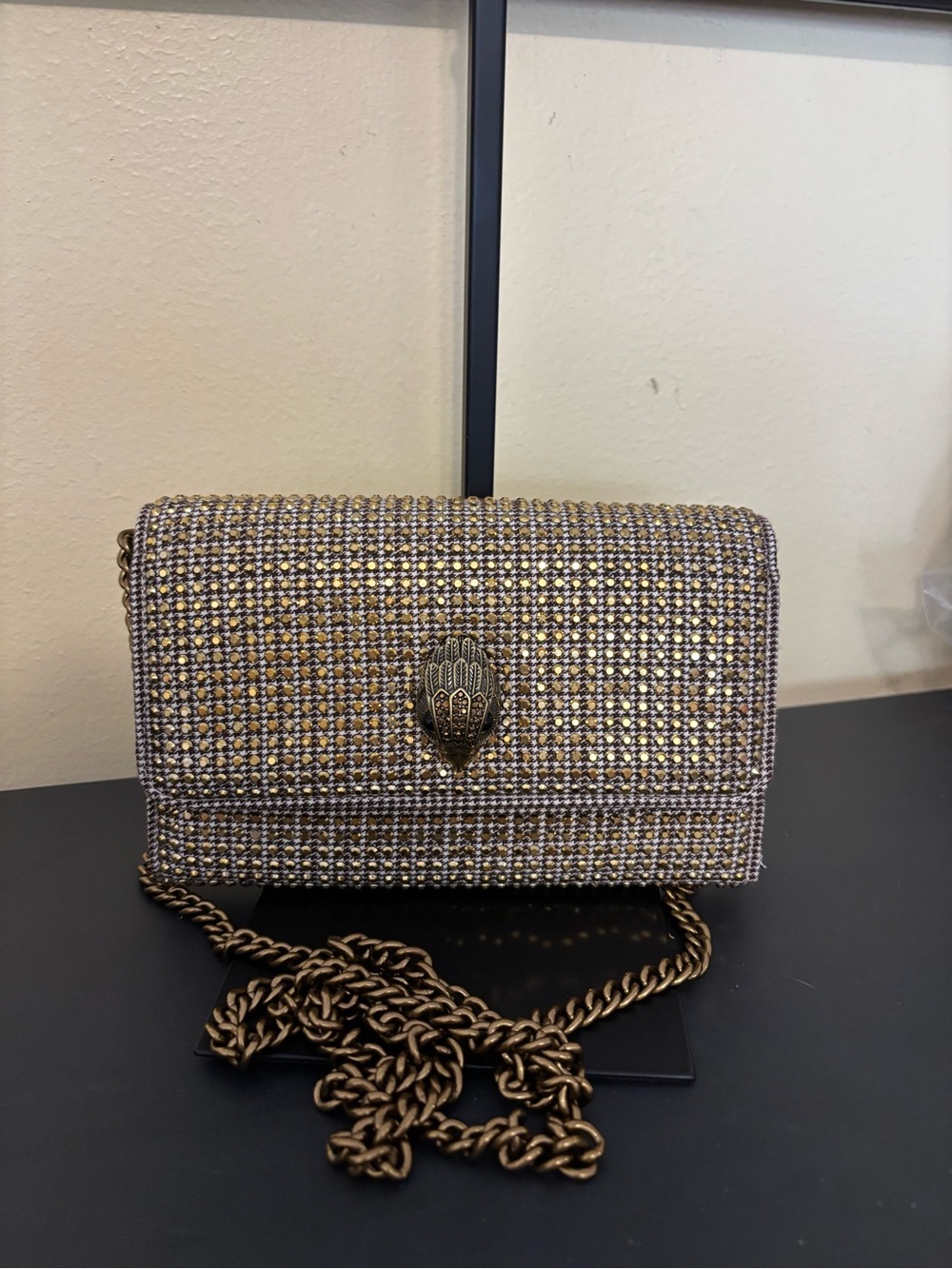 Kurt Geiger Gold and Silver Crystal Mesh Chain Crossbody